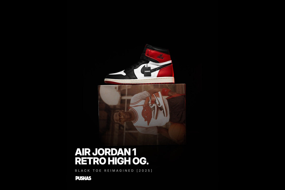 Air Jordan 1 Retro High OG 'Black Toe Reimagined' photographed by PUSHAS
