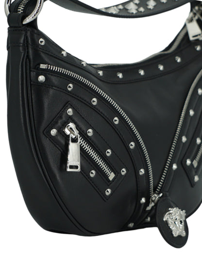 Versace Calf Leather Small Hobo Shoulder Bag with Medusa Head Logo 'Black'