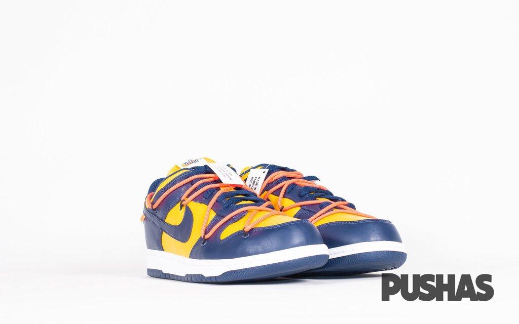 Nike x off-white dunk low university gold  clearance and  navy