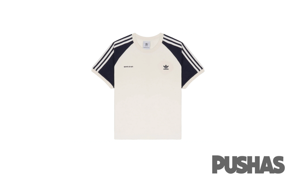 adidas Originals x Sporty Rich Ringer T Shirt Cream Navy 2023 PUSHAS