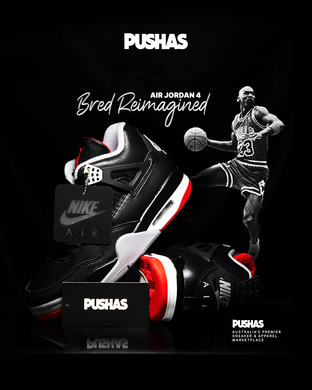 Air Jordan 4 Retro 'Reimagined Bred' pair shown in full