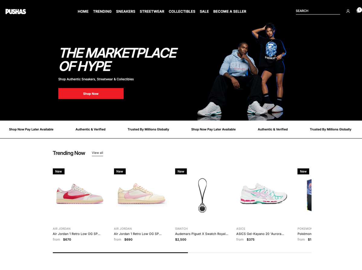 Comparing authenticated sneaker marketplaces in 2026, including PUSHAS