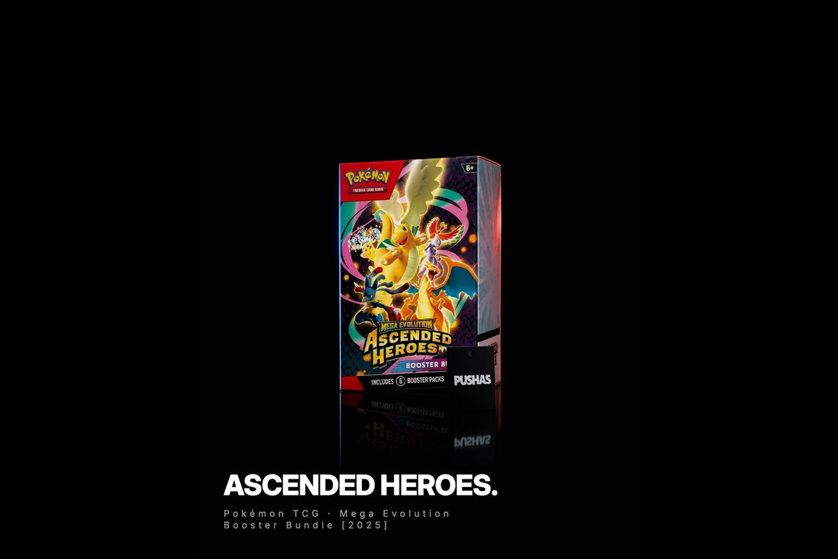 Pokémon TCG Mega Evolution Ascended Heroes Booster Bundle photographed by PUSHAS