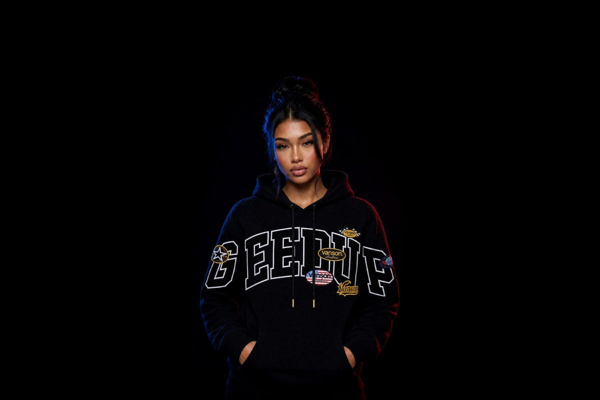 Geedup Team Logo x Vanson Hoodie 'Black' photographed by PUSHAS