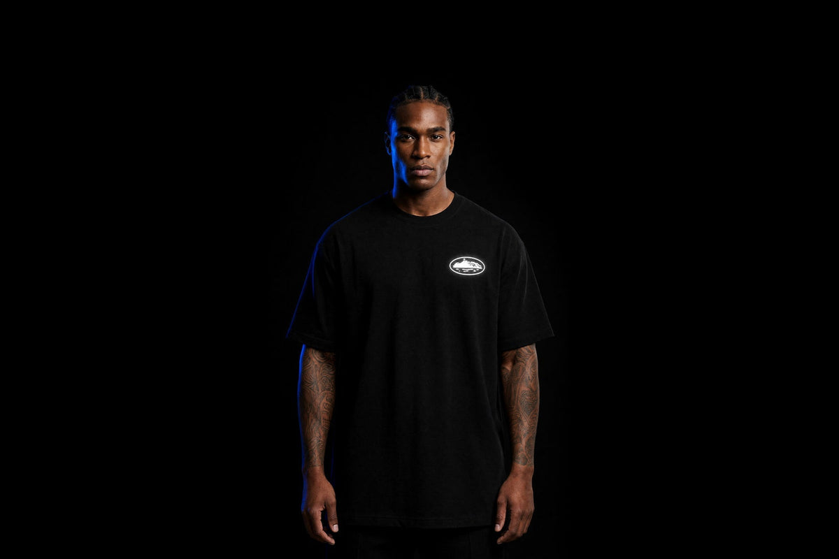 Corteiz OG Island Tee 'Reflective Black' photographed by PUSHAS