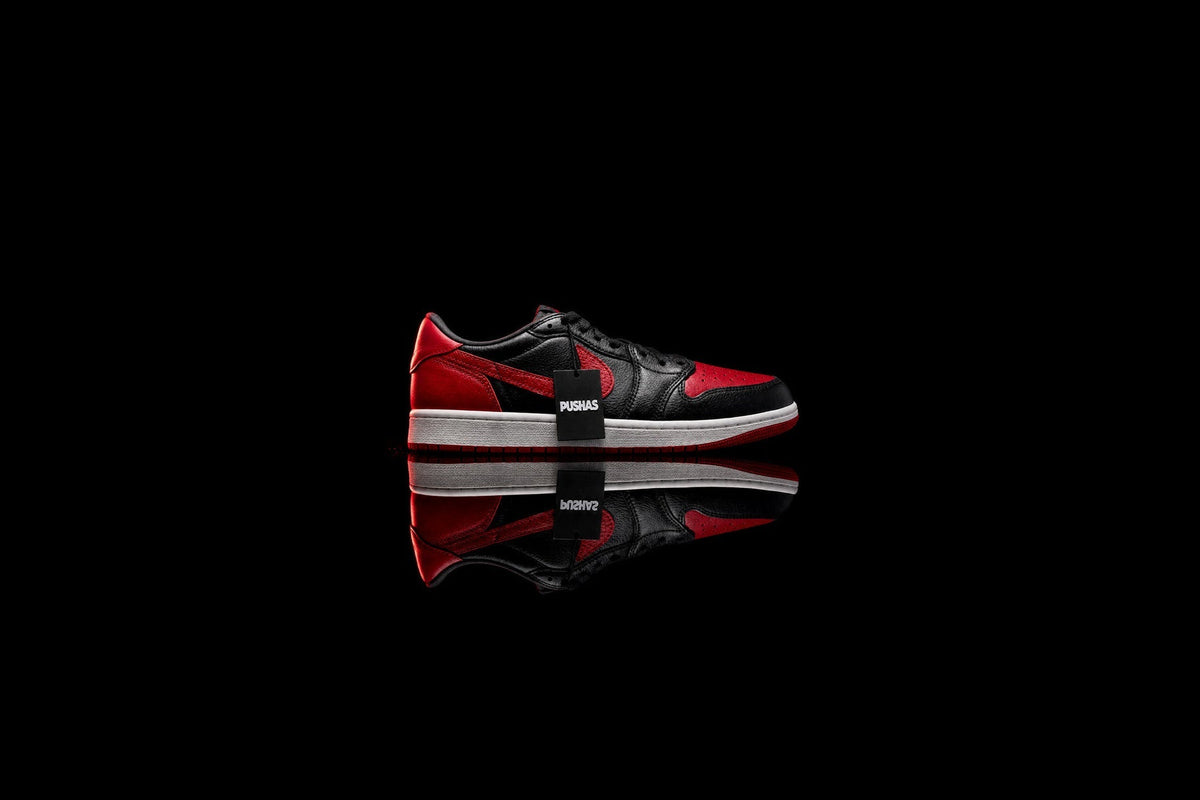 Air Jordan 1 Retro Low OG 'Banned' photographed by PUSHAS