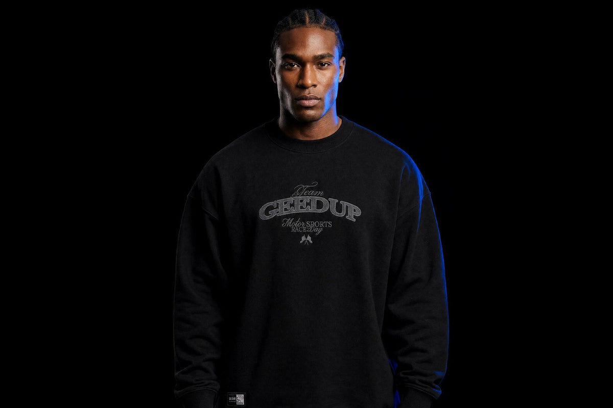Geedup Team Geedup Crewneck 'Black / Grey' photographed by PUSHAS