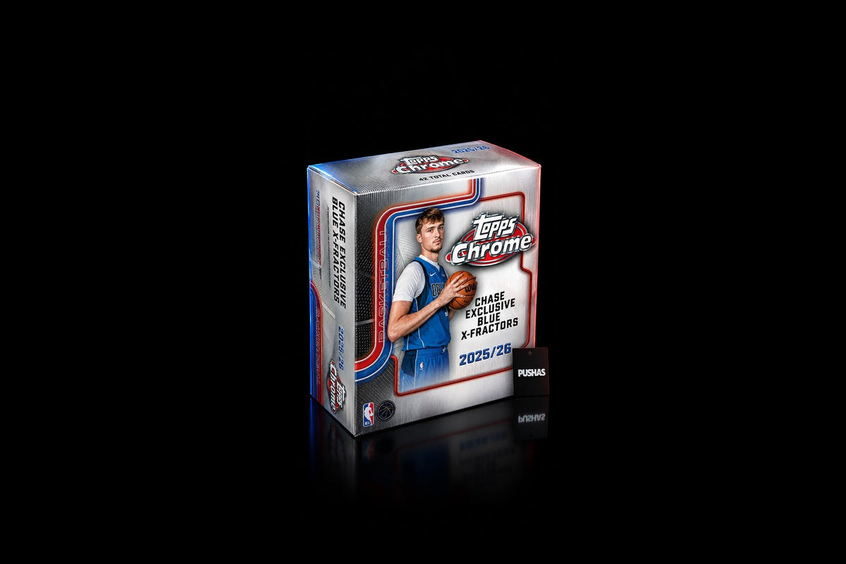 Topps Chrome Basketball Mega Box (2025-26) photographed by PUSHAS