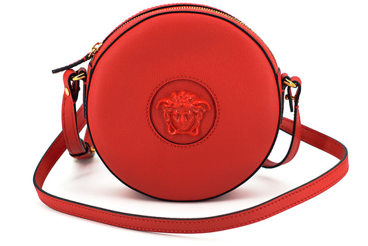 Versace Calf Leather Round Disc Shoulder Bag 'Red'