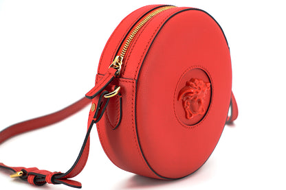 Versace Calf Leather Round Disc Shoulder Bag 'Red'