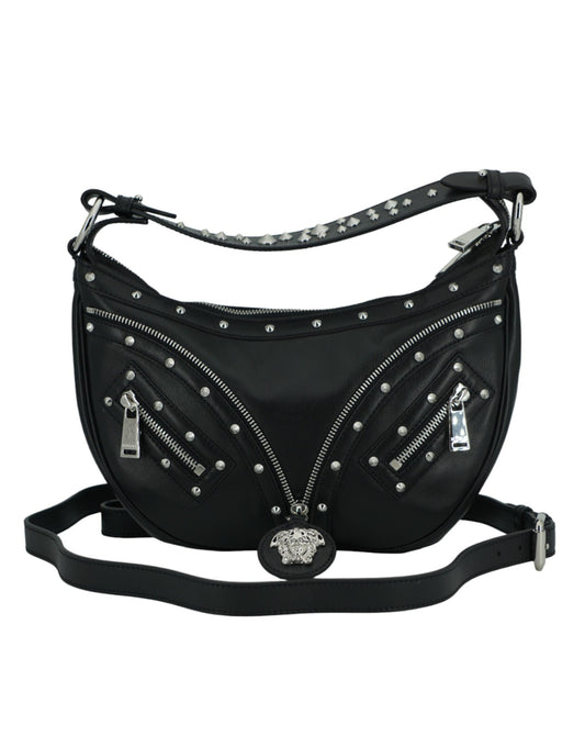 Versace Calf Leather Small Hobo Shoulder Bag with Medusa Head Logo 'Black'