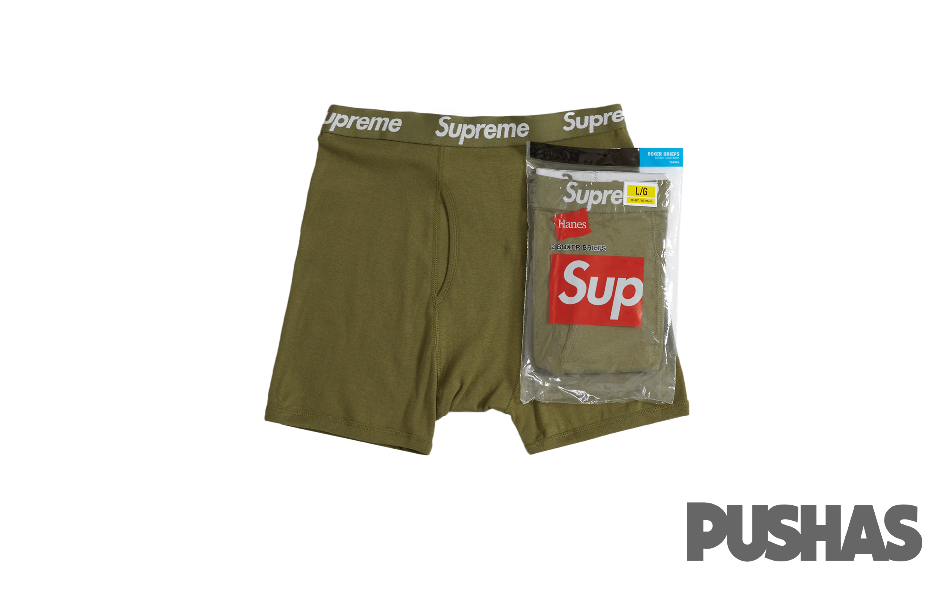 Supreme Hanes Boxer Briefs 2 Pack Olive 2022 PUSHAS