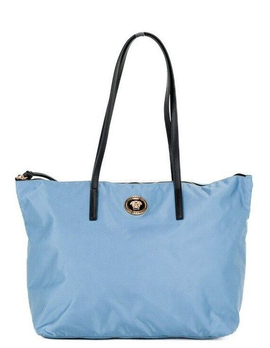 Versace Women's Portuna Medusa Medium Cornflower Blue Nylon Leather Tote Bag Purse