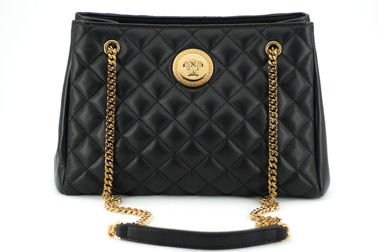 Versace Women's Black Quilted Nappa Leather Medusa Tote Handbag