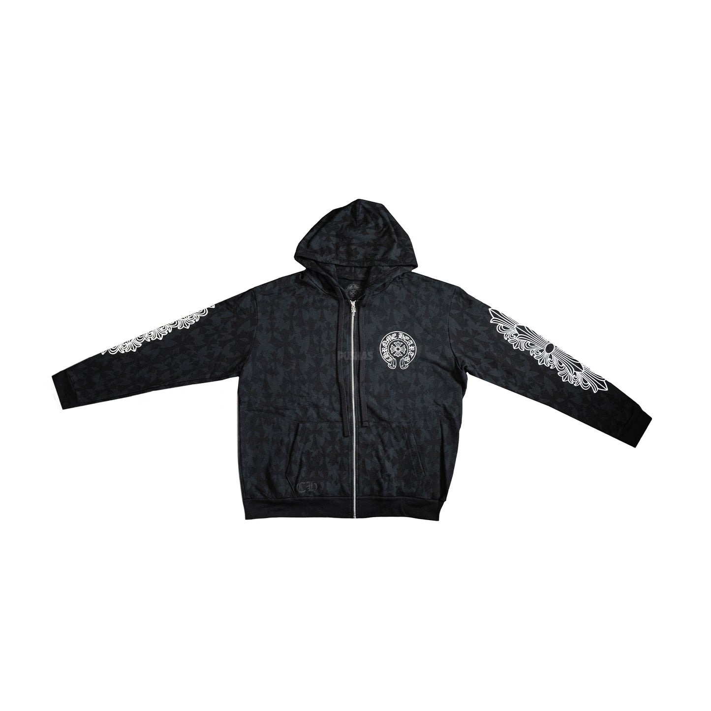 Chrome Hearts Cemetery Cross Print Zip Up Hoodie 'Black'