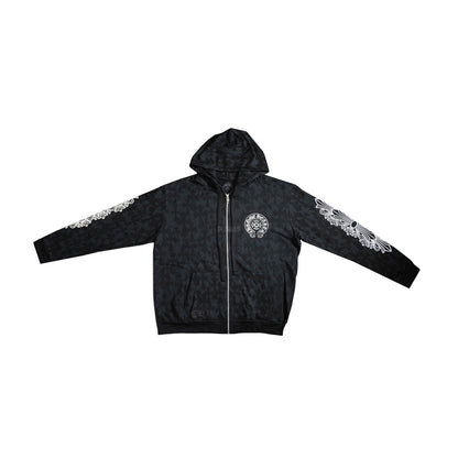 Chrome Hearts Cemetery Cross Print Zip Up Hoodie 'Black'