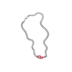 Diesel Red Enamel Chain Necklace 'Silver'