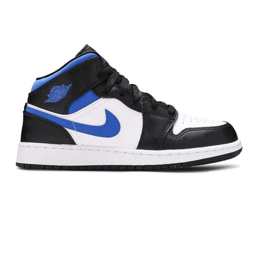 Air-Jordan-1-Mid-‘White-Black-Royal’-GS-side