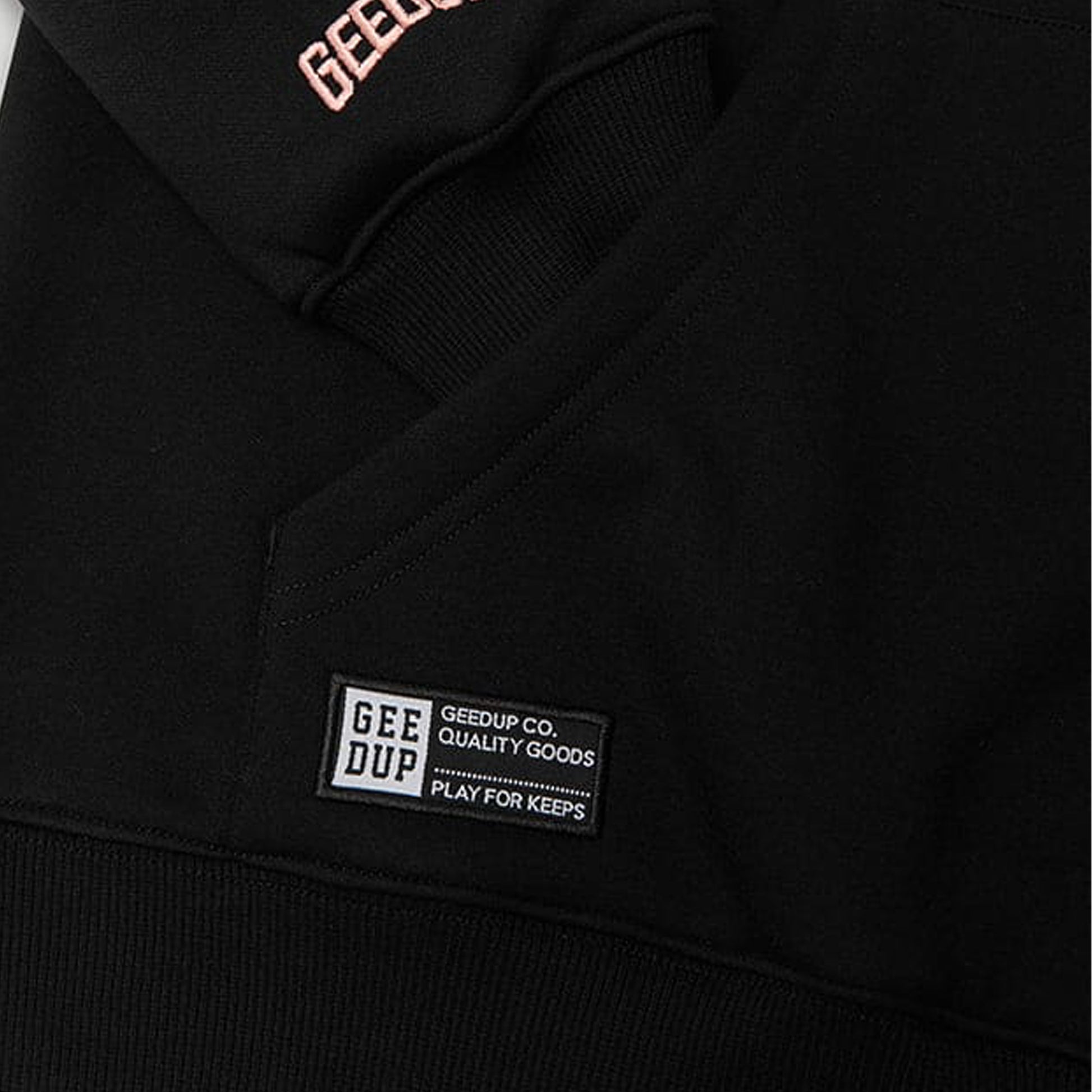 Geedup-Handstyle-Hoodie-'Black-Peach'-(2024)-pocket