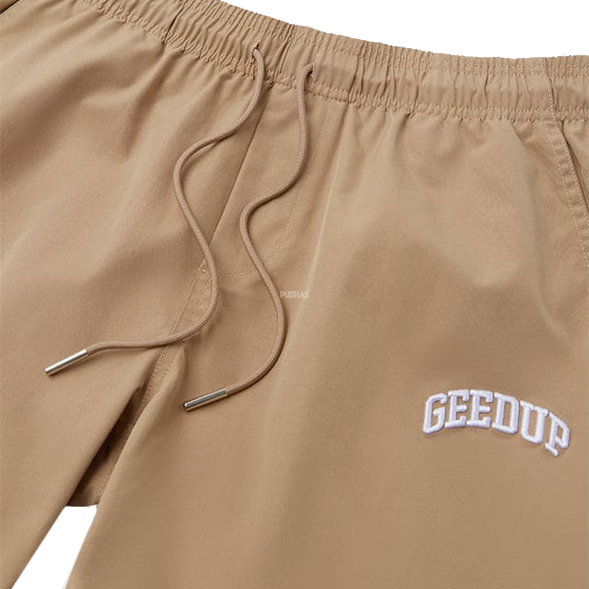 Geedup-Micro-Team-Logo-Shorts-'Tan'-(2024)-front-close-up