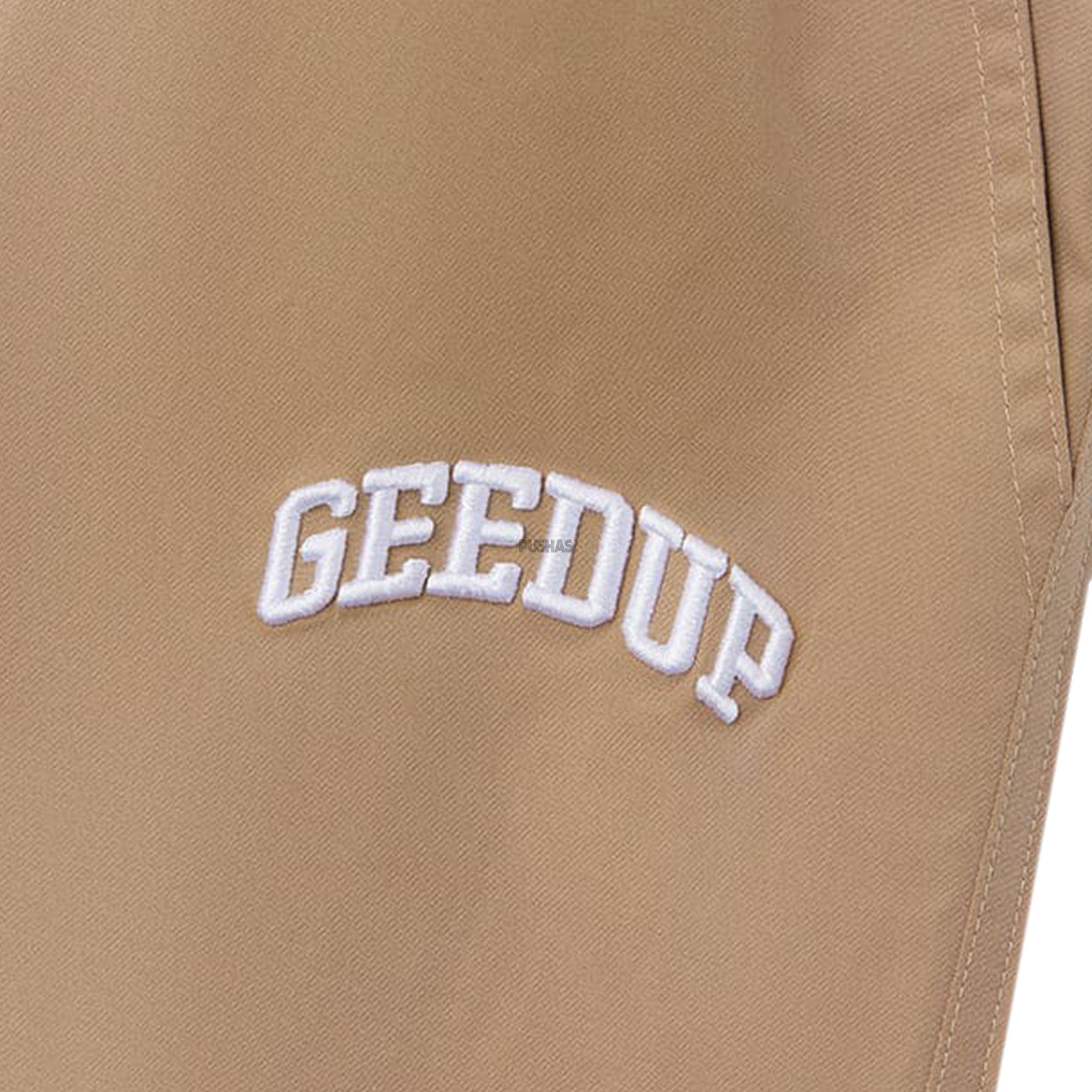 Geedup-Micro-Team-Logo-Shorts-'Tan'-(2024)-logo-close-up