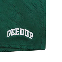 Geedup-Team-Logo-Mesh-Shorts-‘Forest-Green’-(2025)-close-up