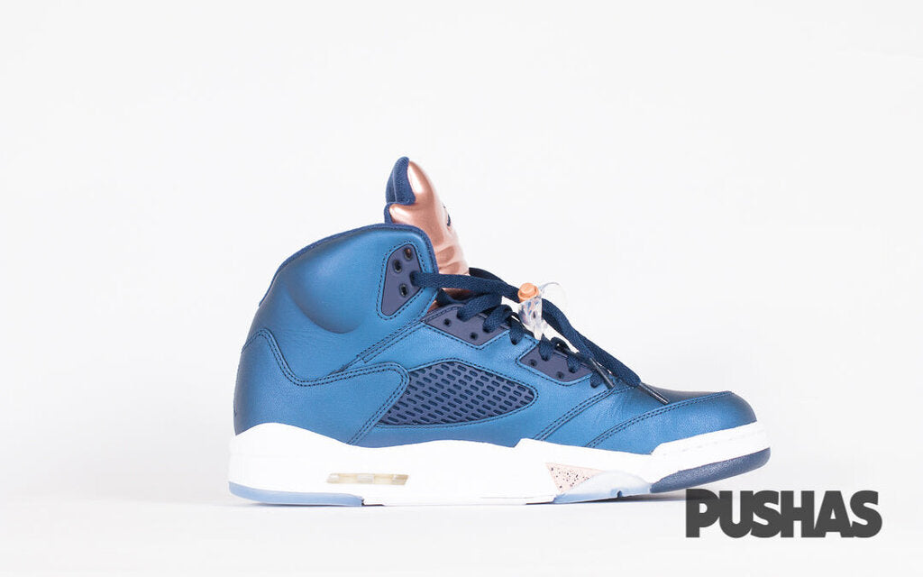 Blue and clearance bronze jordan 5